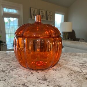 Halloween Autumn Fall Decor Orange Glass Pumpkin Candy Dish